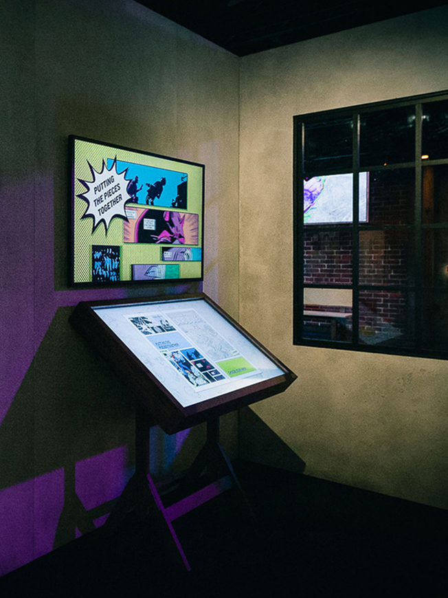 Interaktive Medienstation „Putting the Pieces Together“ mit Comic-Storyboard zum kreativen Zusammenstellen von Panels – Gestaltung und Programmierung von cocurio